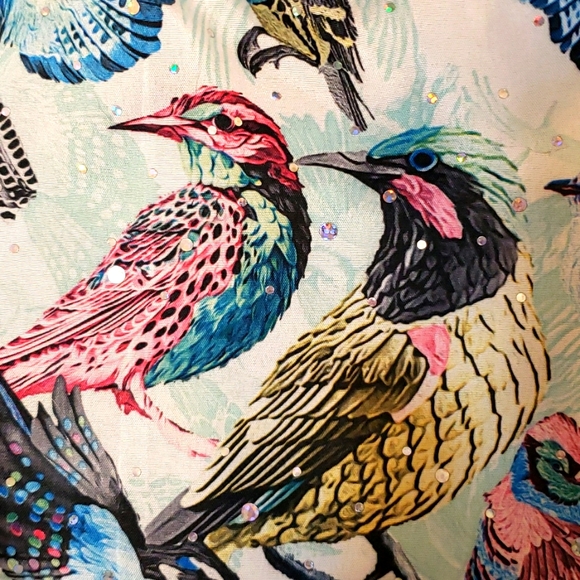 Cotton print bag with denim trim. Bird print with sequin detail. - Picture 4 of 5